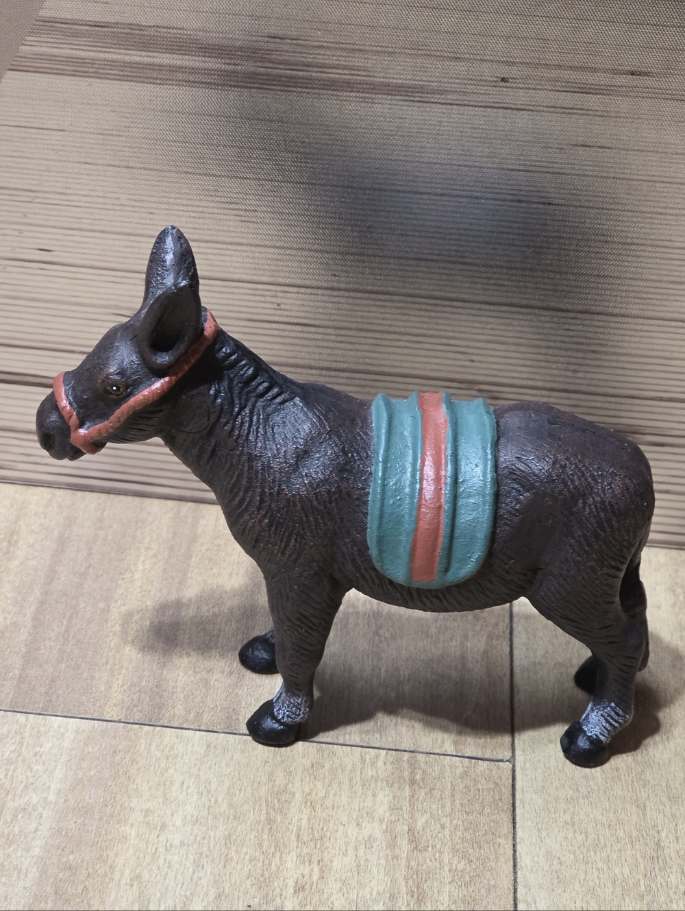 Brown Donkey Figurine with Teal and Coral Saddle